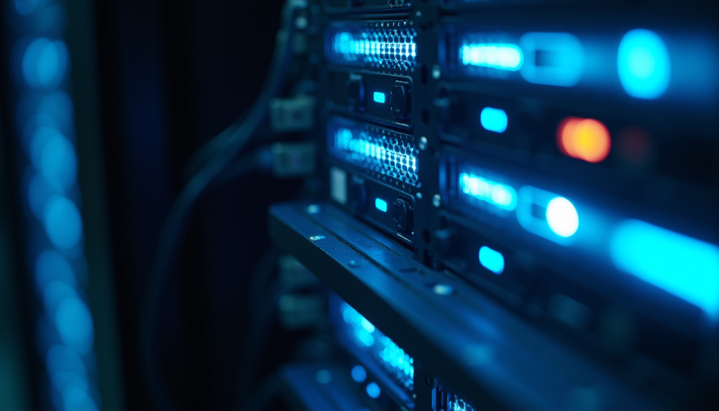 Close-up view of a modern data center cooling system with LED indicators